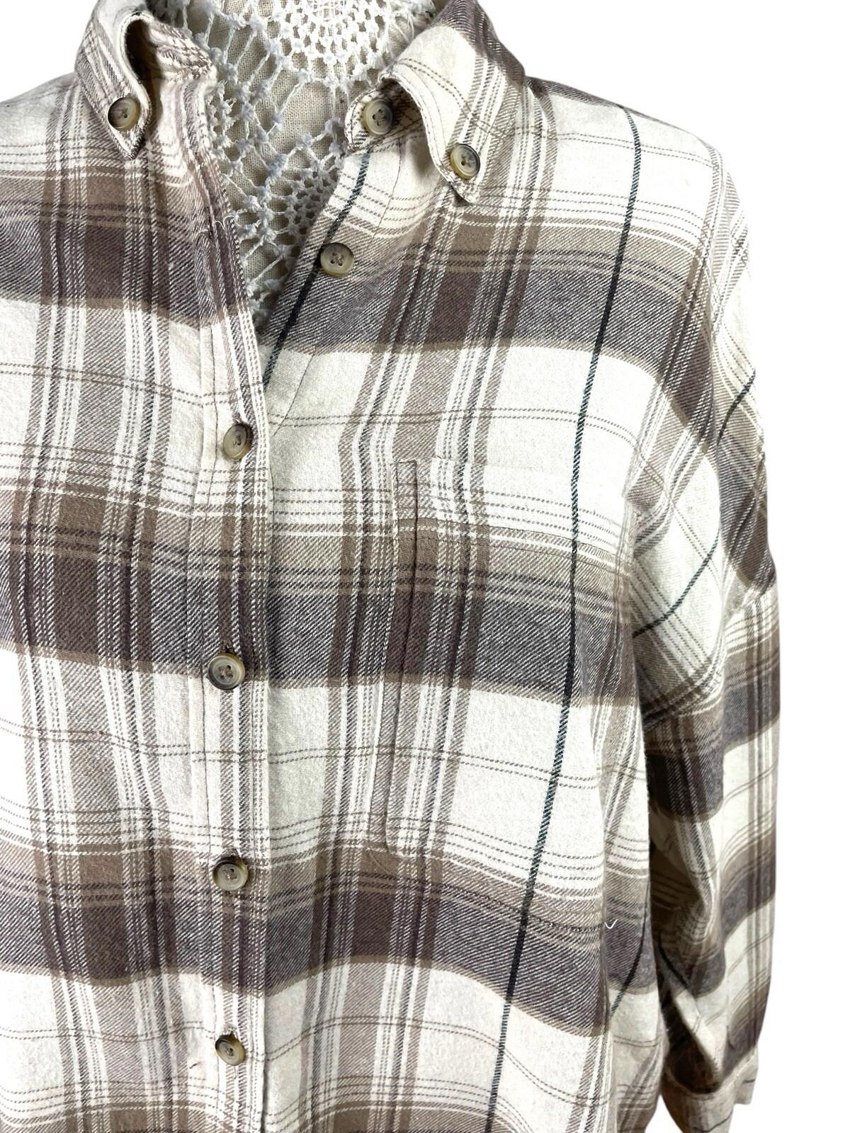 Stradivarius Beige Check Shirt Cotton Soft Touch Oversized Women’s UK Size XS