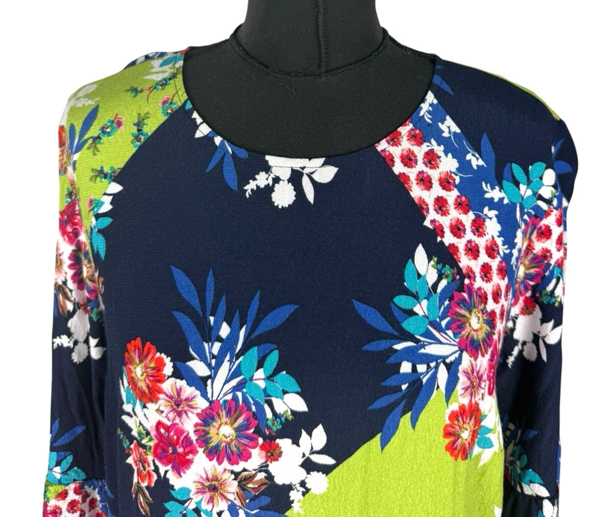Next Floral Patchwork Shift Dress Women’s UK Size 16 Mini Lightweight 3/4 Sleeve