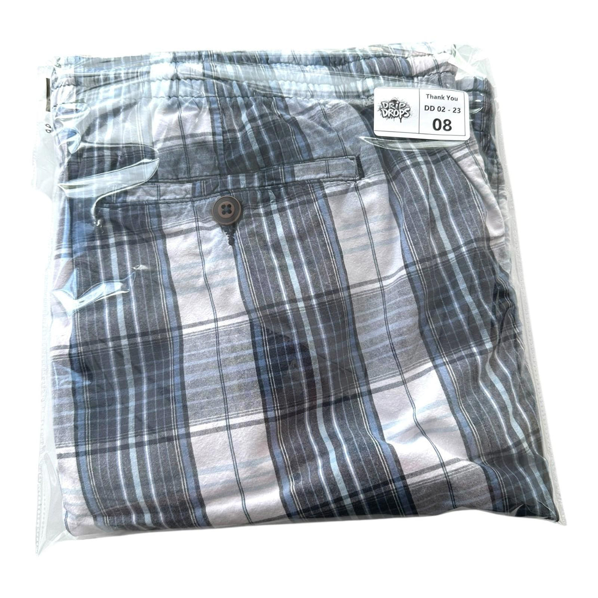 W&B Shorts Men's UK Size 46" W Blue & White Check Casual Wear Drawstring Pockets