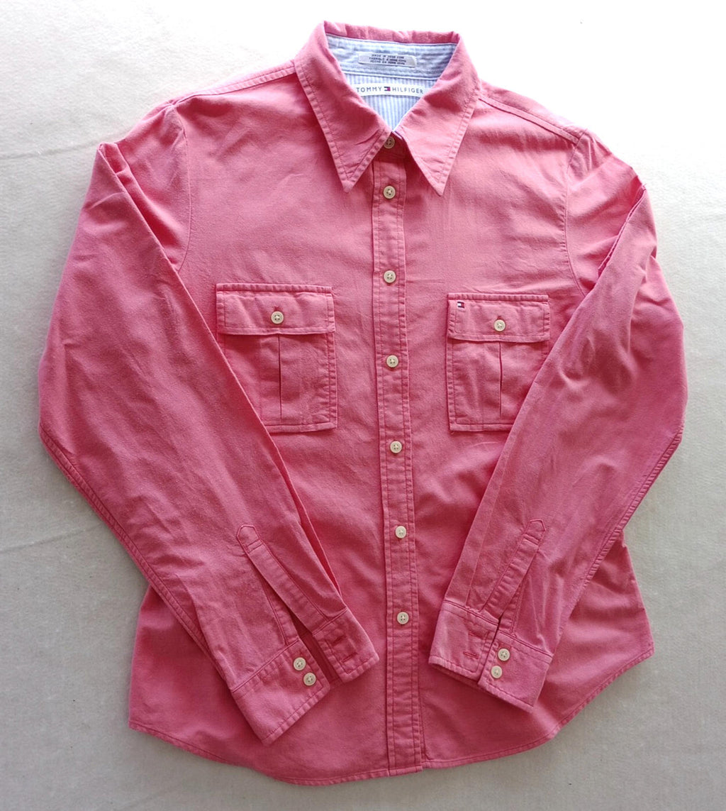 Tommy Hilfiger Shirt Men's UK Size S Pink Long Sleeve Pockets 100% Cotton