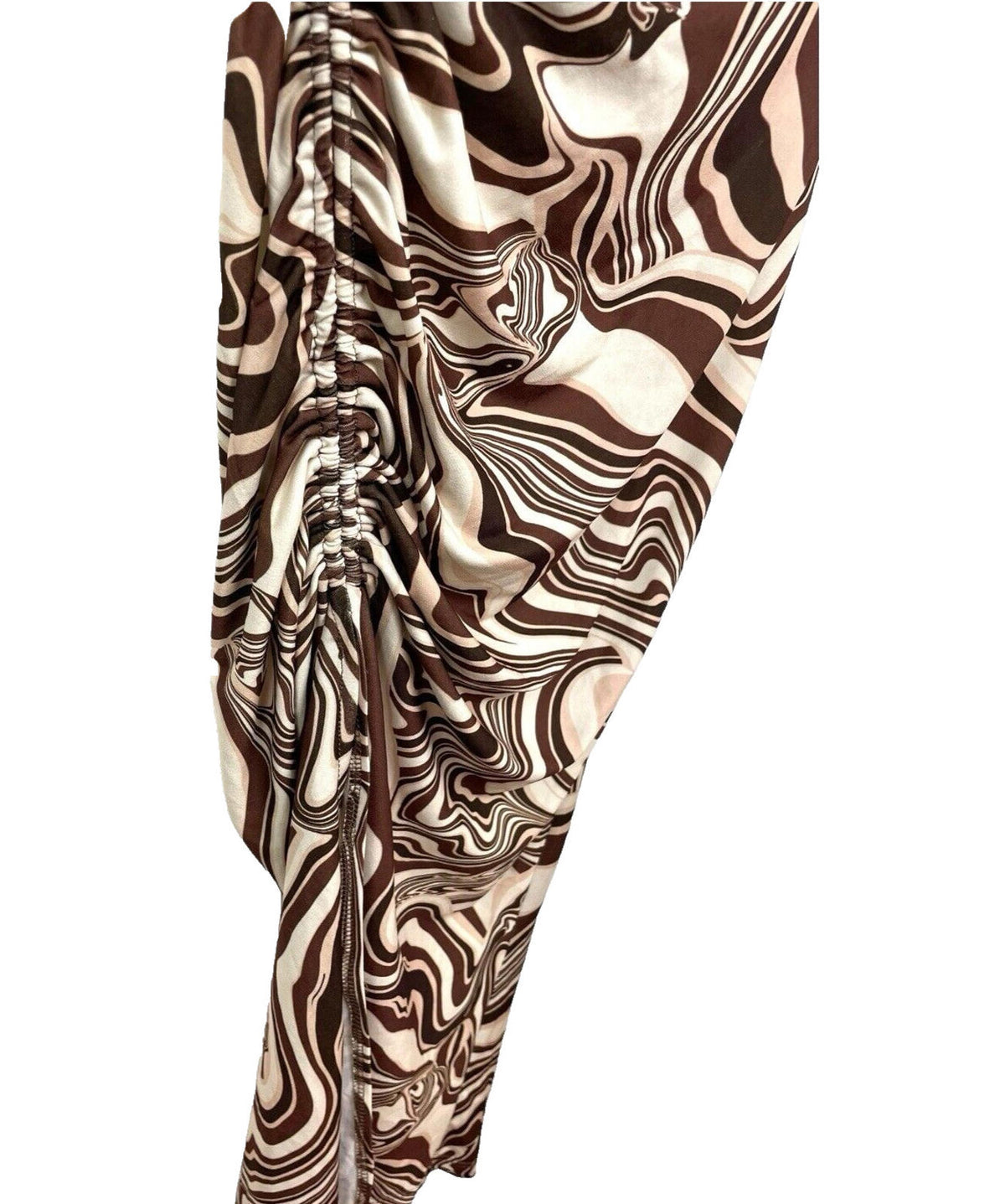 Bershka Maxi Dress Brown & Cream Ruched Side Slit Women's UK Size XS