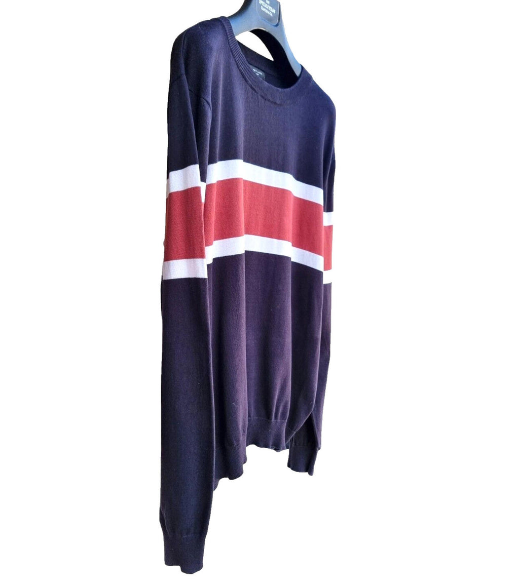 New Look Knit Jumper Men’s UK Size 2XL Navy Blue Stripe Detail Crew Neck