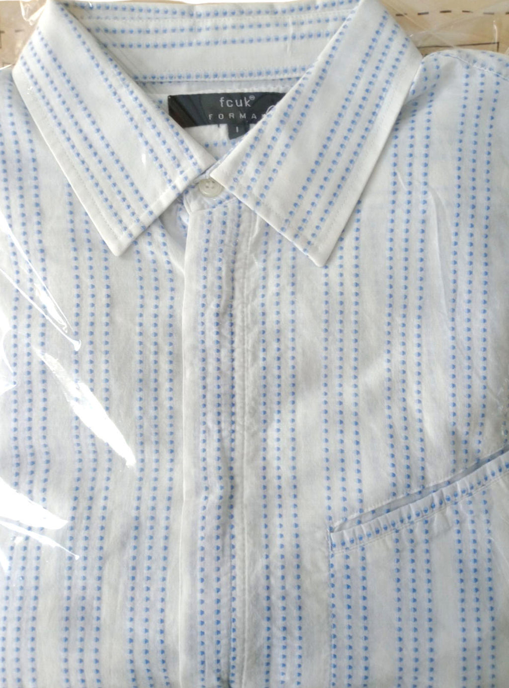 FCUK Formal Button Up Stripe Shirt Men's UK Size L White & Blue Long Sleeve