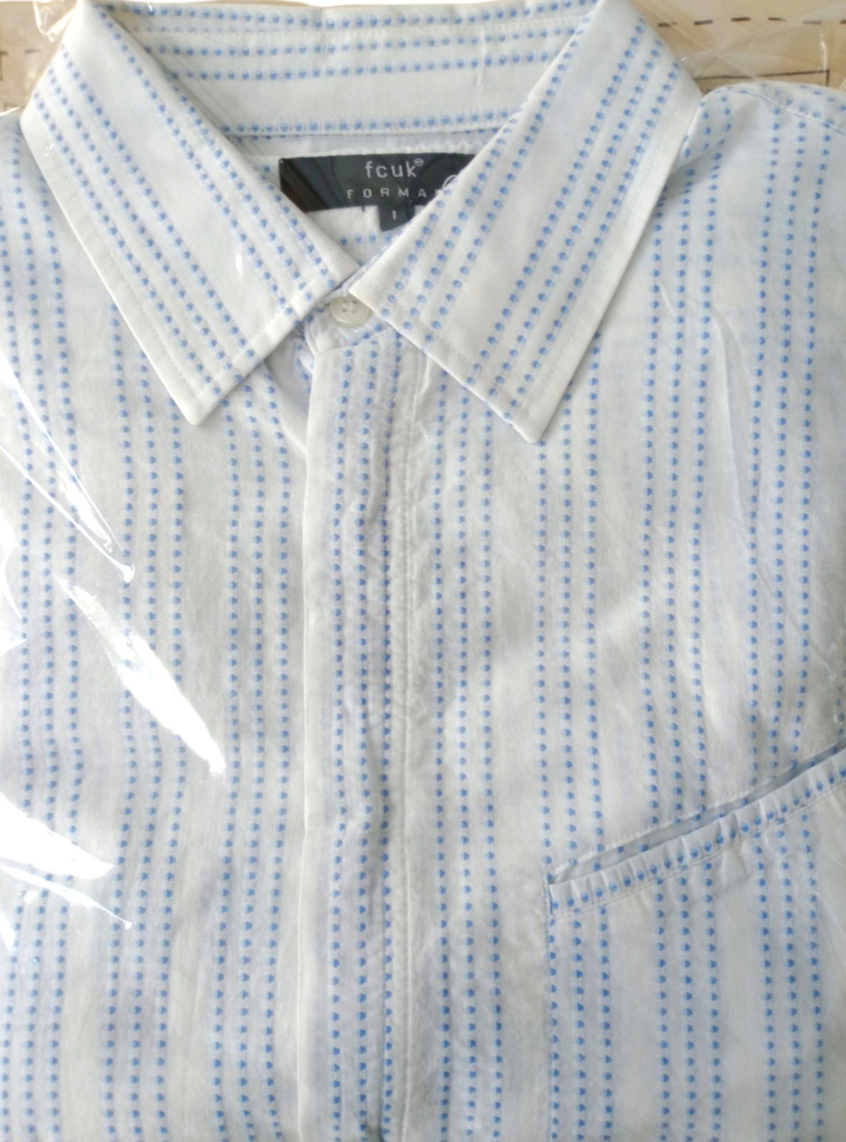 FCUK Formal Button Up Stripe Shirt Men's UK Size L White & Blue Long Sleeve