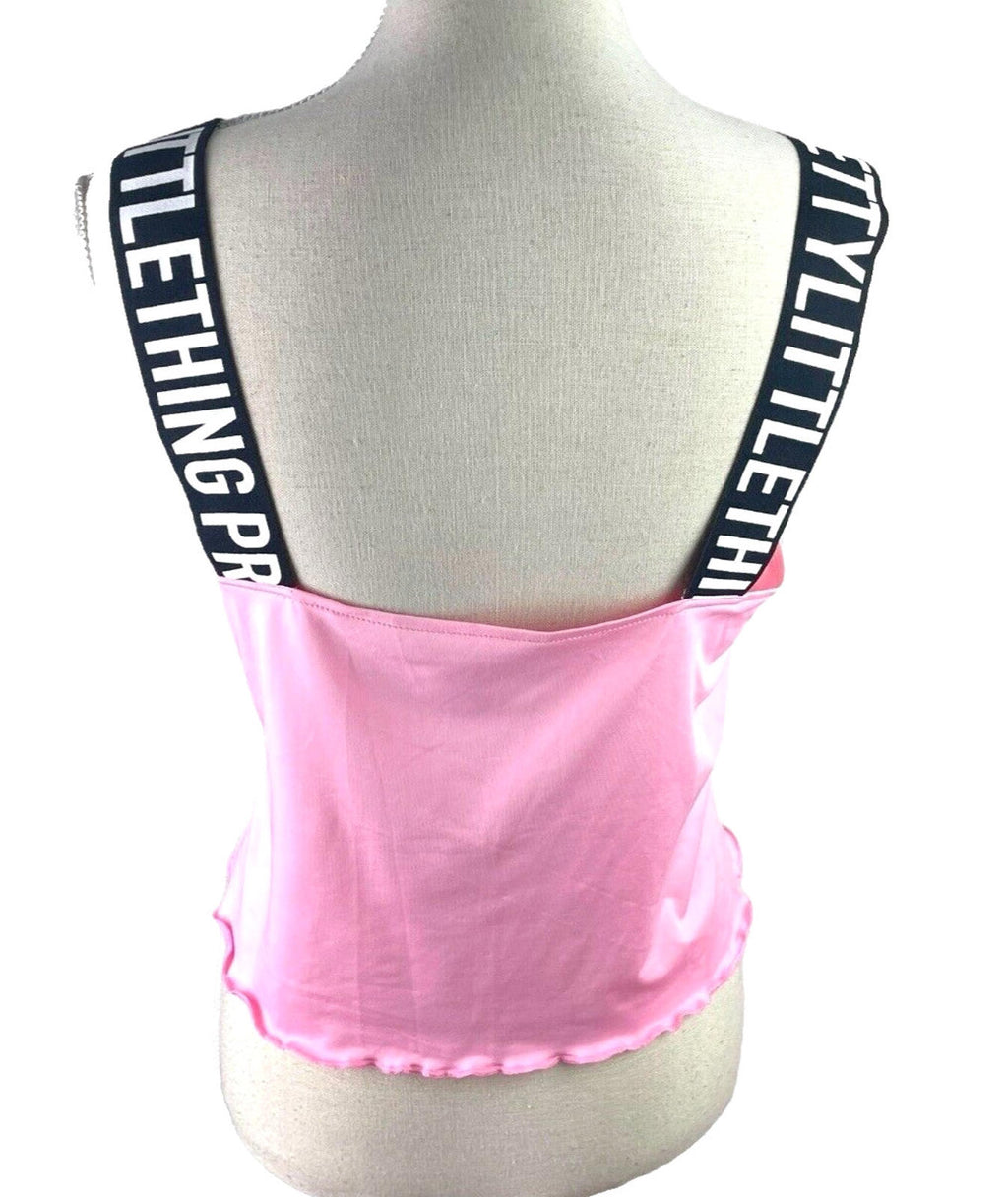 Pretty Little Thing Pink Tank Top Logo Band Straps Women's UK Size S