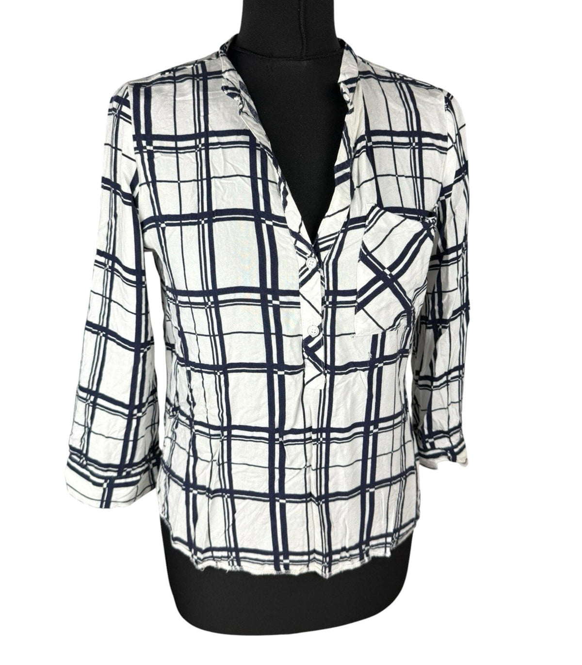 Atmosphere Plaid Shirt Blouse Women’s UK Size 10 Roll Tab Sleeve Check Pocket