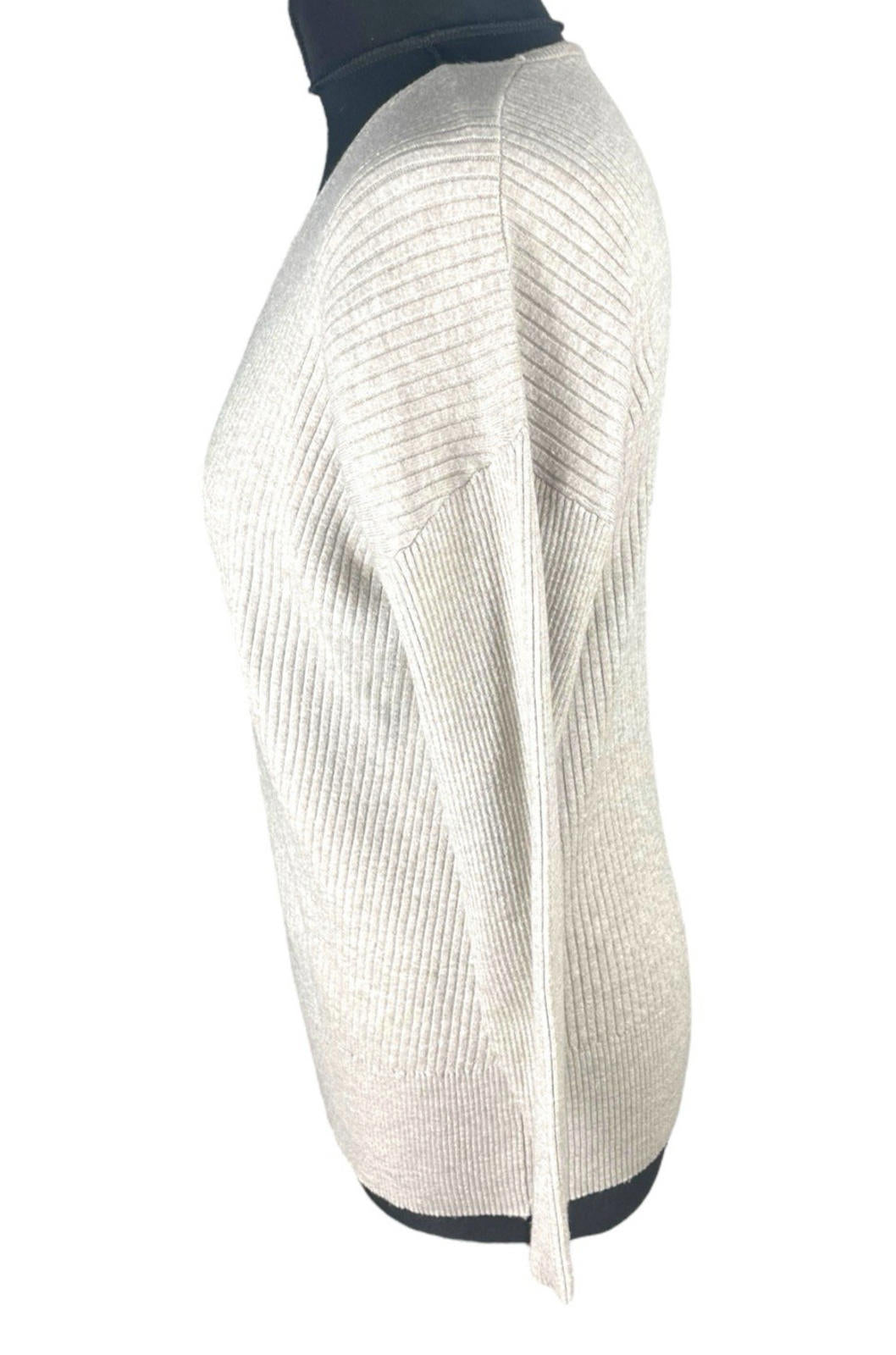 George Beige Ribbed Thin Jumper V Neck Women's UK Size S
