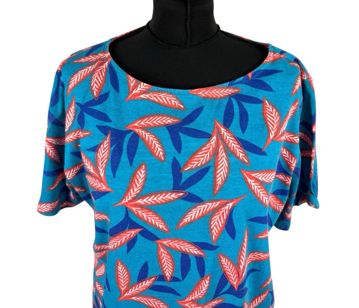 Damart Blue Damart Cotton T-Shirt Blouse Top Women's UK Size 18-20 Leaf Print Multicolour