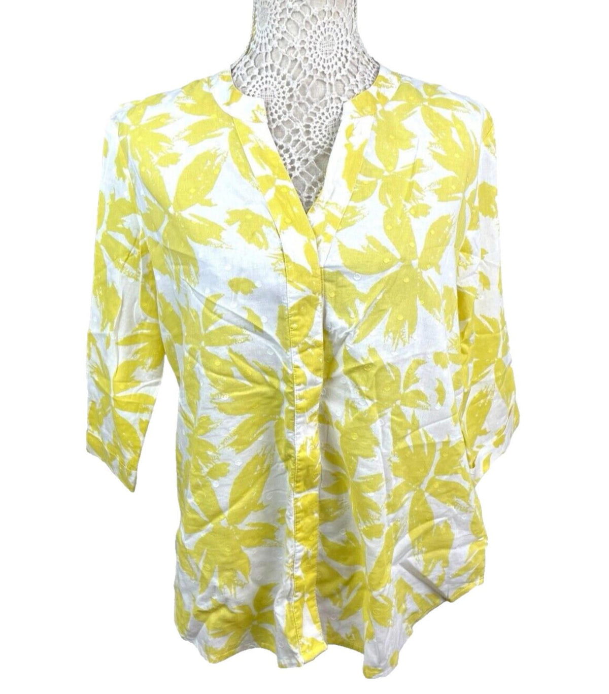 Marks and Spencer Yellow Marks & Spencer Blouse Floral Tunic Style 100% Cotton Women's UK Size 12