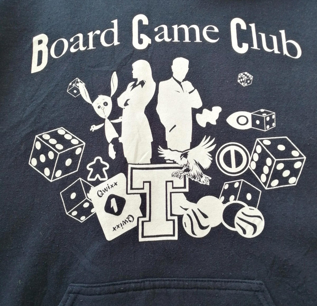 Gildan Navy Graphic Print Hoodie Men's Size M Navy Blue Jersey Board Game Club