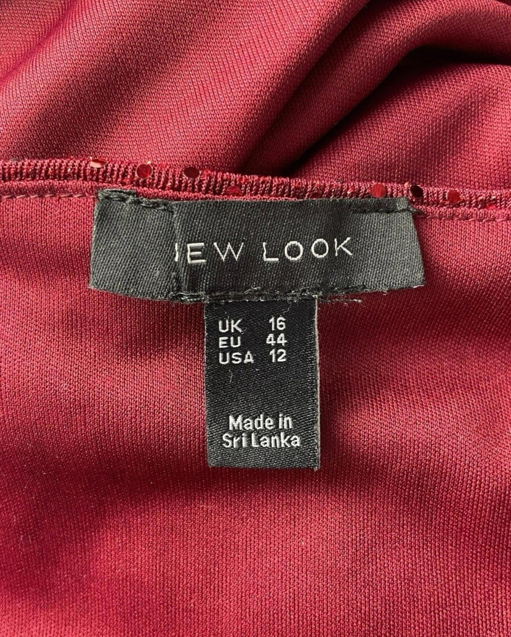 New Look Burgundy New Look Red Sparkle Crop Top Square Neck Stretch Women's UK Size 16