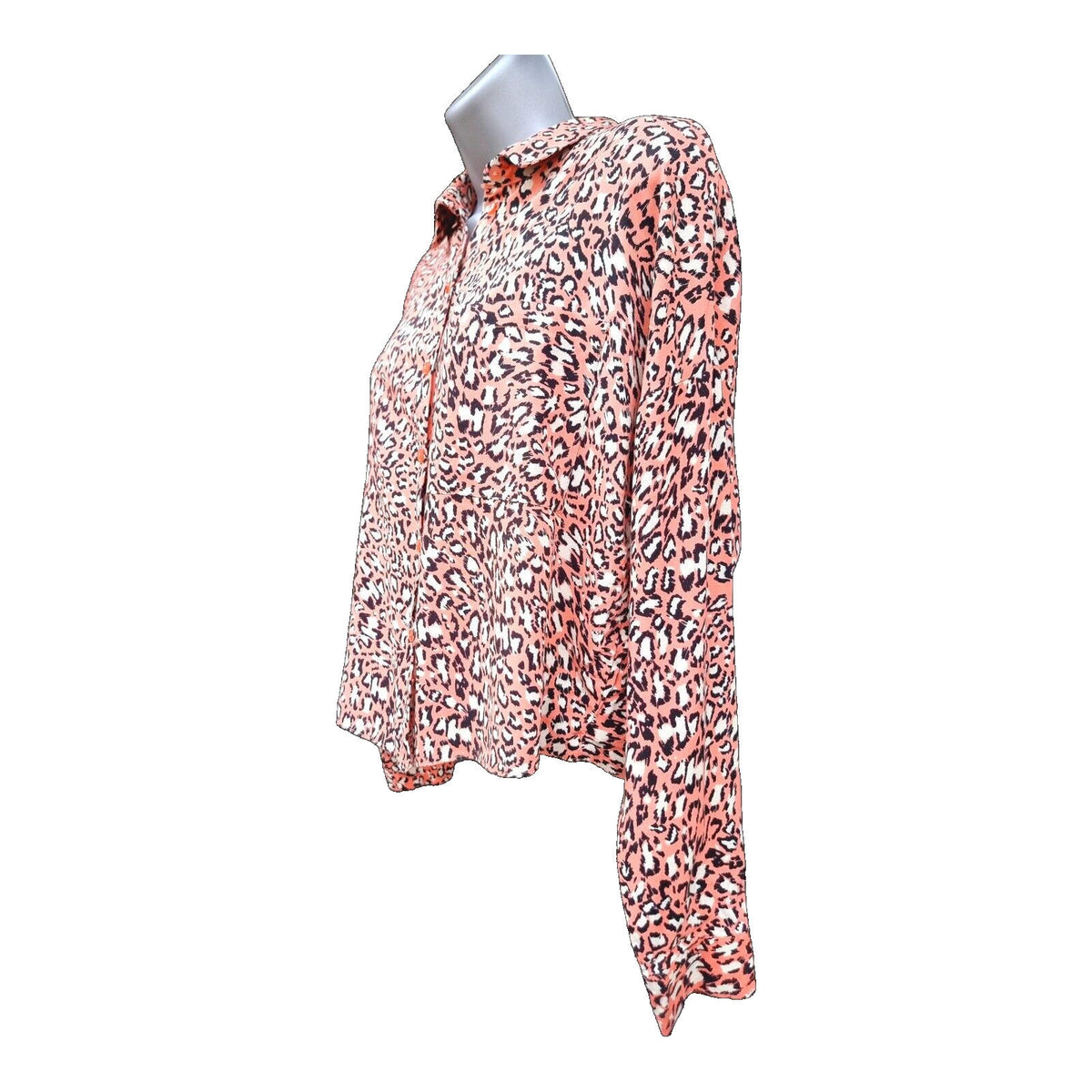 Primark Leopard Print Shirt Women's UK Size 10 Pink Button Down Long Sleeve