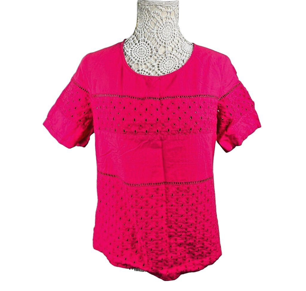 Next Pink T-shirt Top Embroidered Hole Design Women's UK Size 14