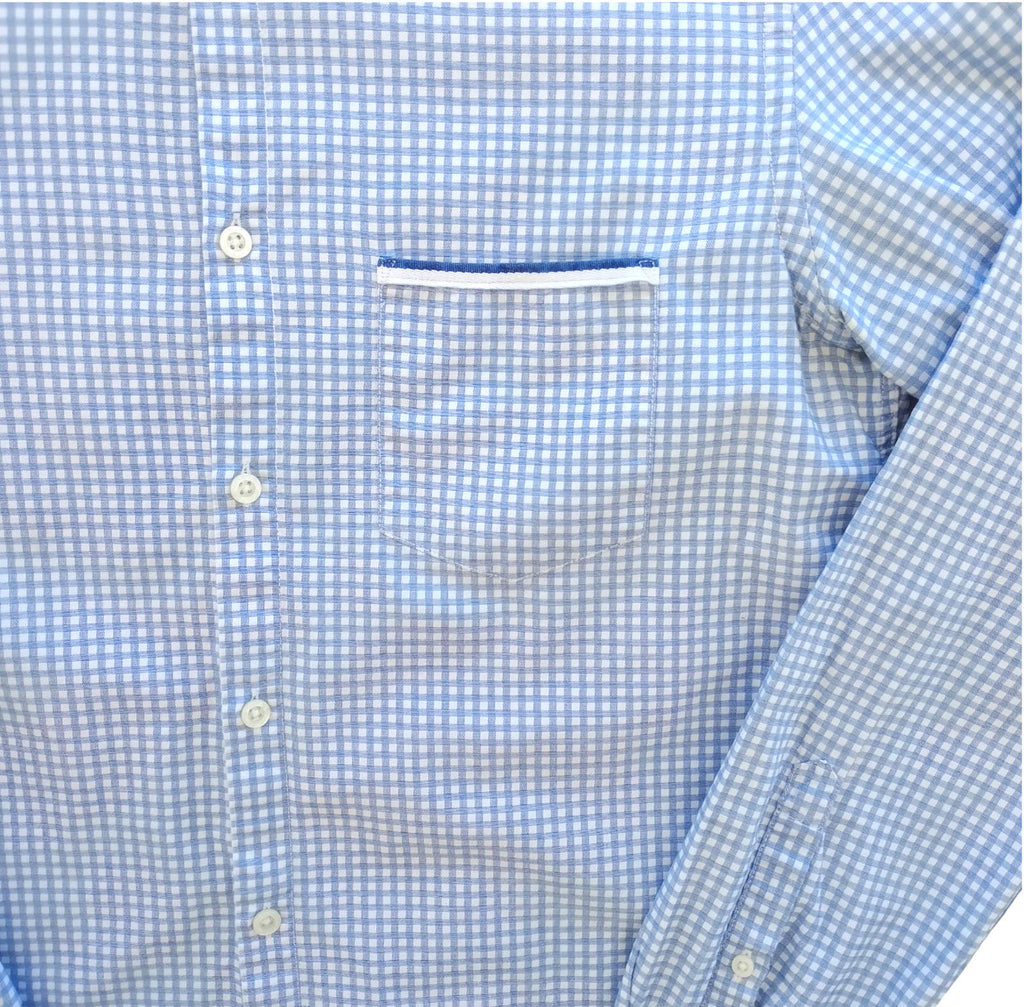 Hugo Boss Blue Hugo Boss Shirt Men's UK Size M Long Sleeve Blue Check 100% Cotton Pocket Modern