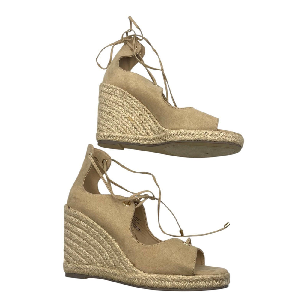 Just Fab Wedge Espadrille Shoes Women's UK Size 6 Beige Suede Lace-Up Ankle
