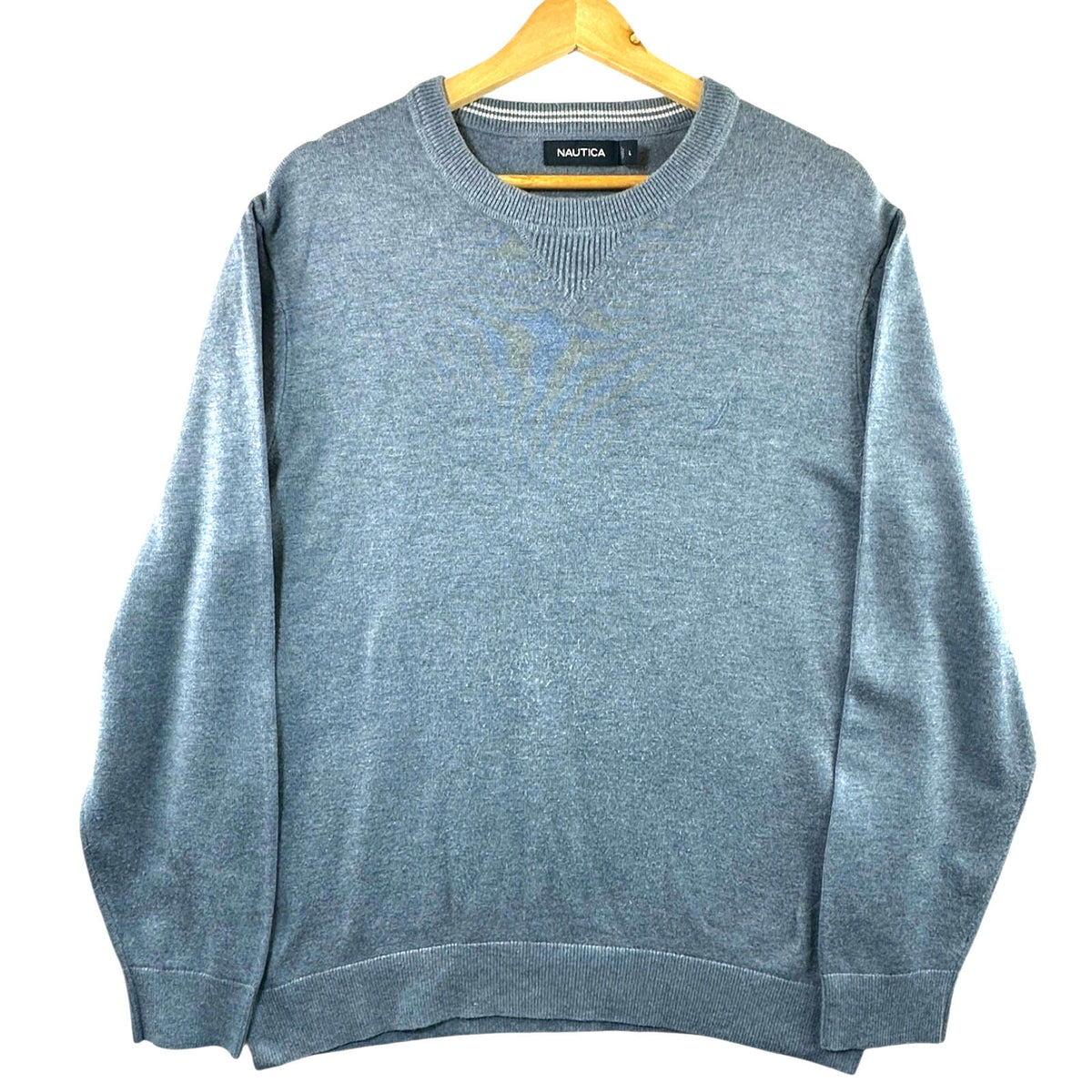 Nautica LightBlue Nautica Jumper Men's UK Size L Blue Long Sleeve Crew Nexk Striped Collar Logo