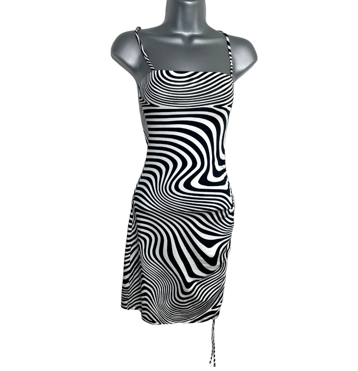 Divided Black Divided Midi Dress Psychedelic Print Square Neck Women's UK Size XS