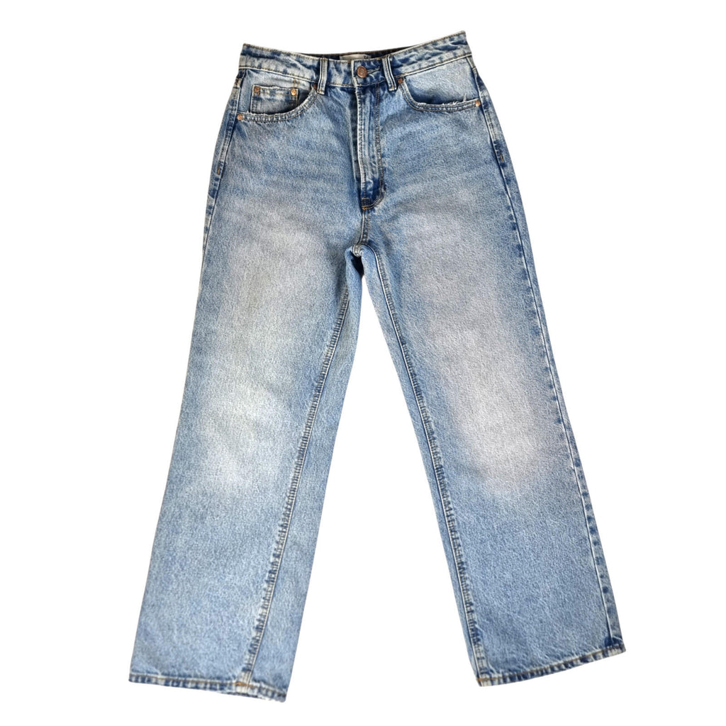 stradivarius Blue Stradivarius Jeans Women's UK Size 8 Straight Fit High Waisted Light Blue Denim