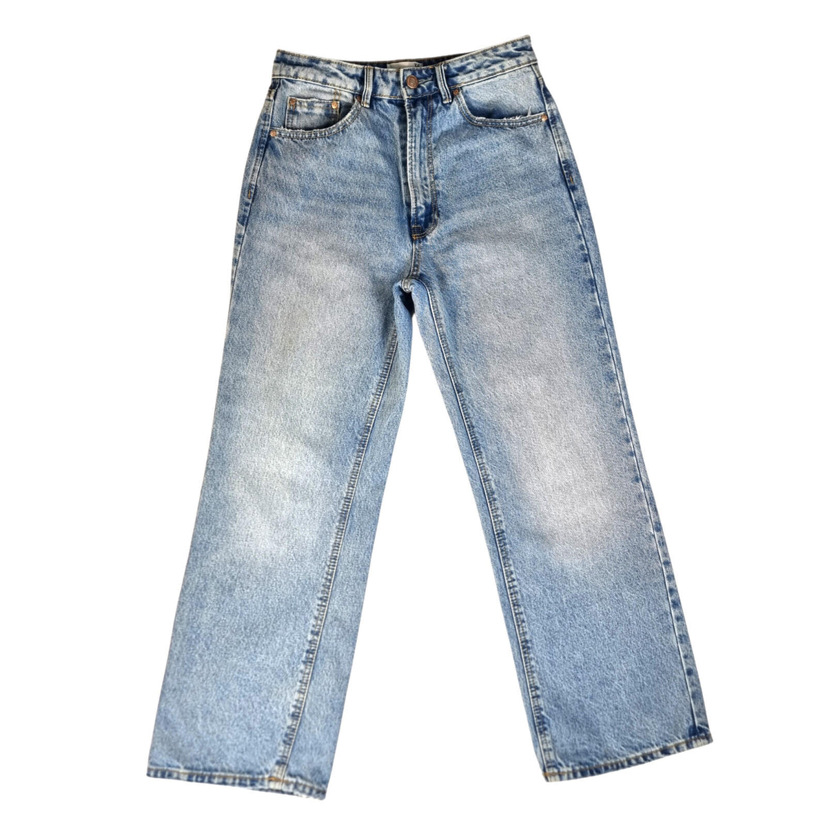 stradivarius Blue Stradivarius Jeans Women's UK Size 8 Straight Fit High Waisted Light Blue Denim