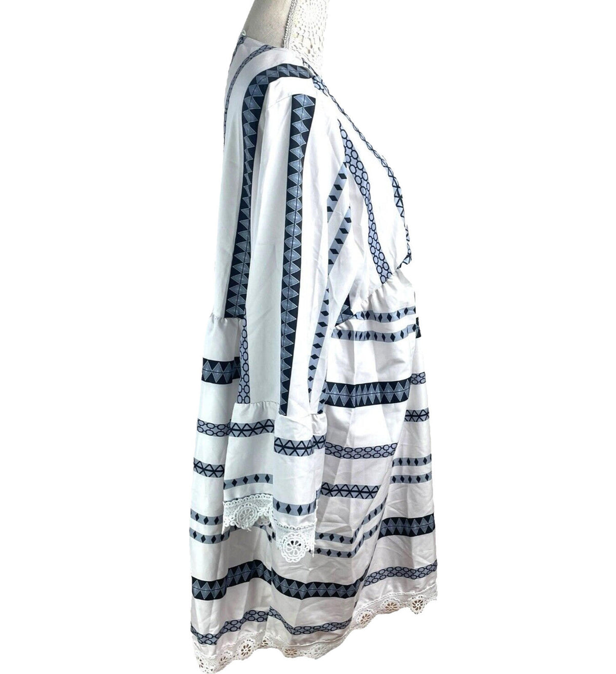 Boho Smock Dress White & Navy Stripe Summer Women’s UK Plus Size XXL (18)