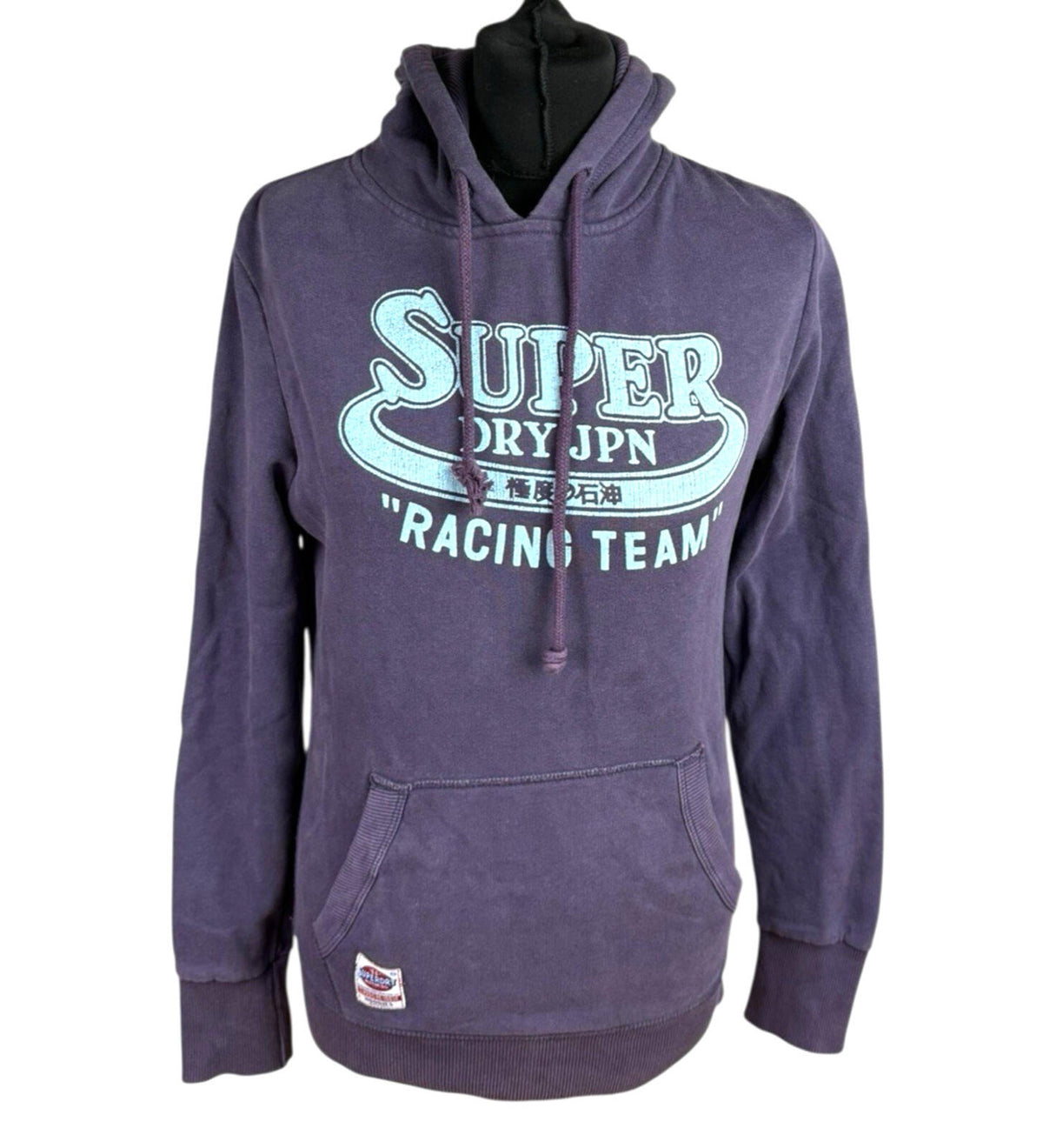 Super Dry Hoodie Women's UK Size S Logo Print Fleece Lined Jersey Purple