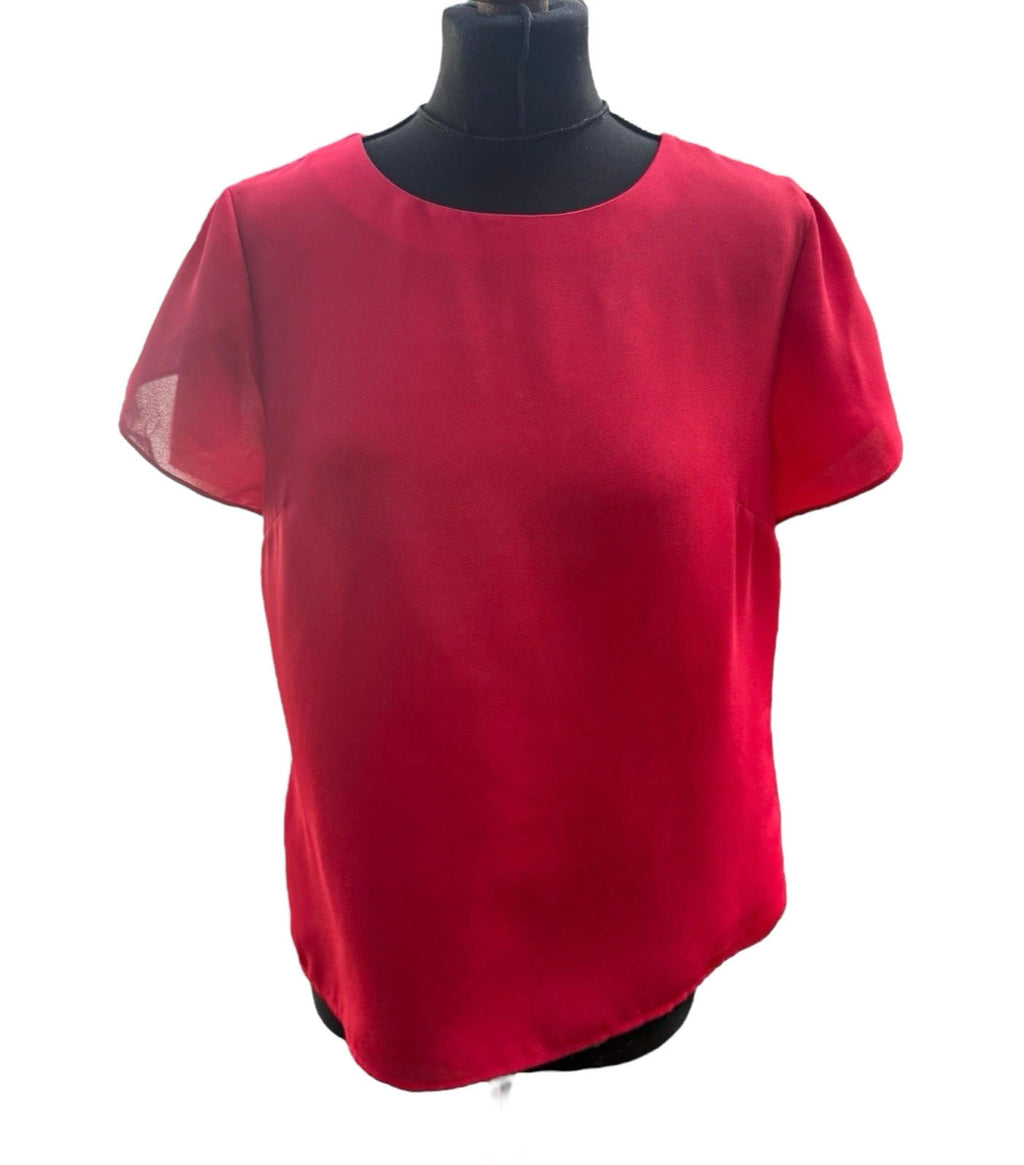 Oasis Bright Red Chiffon Top Short Frill Sleeve Round Neck Women's UK Size 12