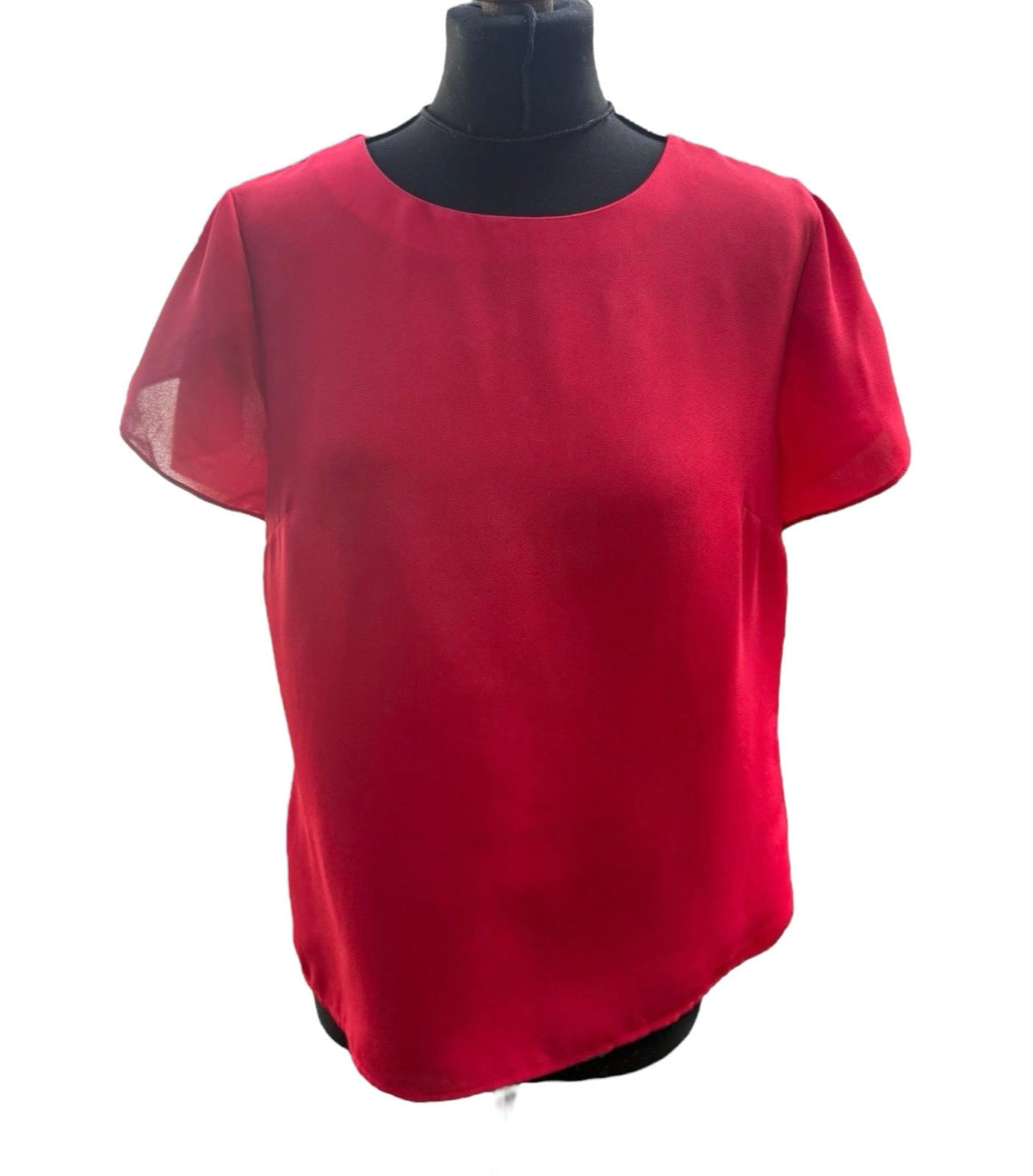 Oasis Bright Red Chiffon Top Short Frill Sleeve Round Neck Women's UK Size 12