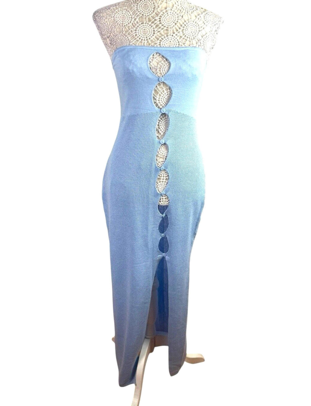 Light Blue Knit Beach Dress Maxi Cut Out Design Women's UK Size 10-12