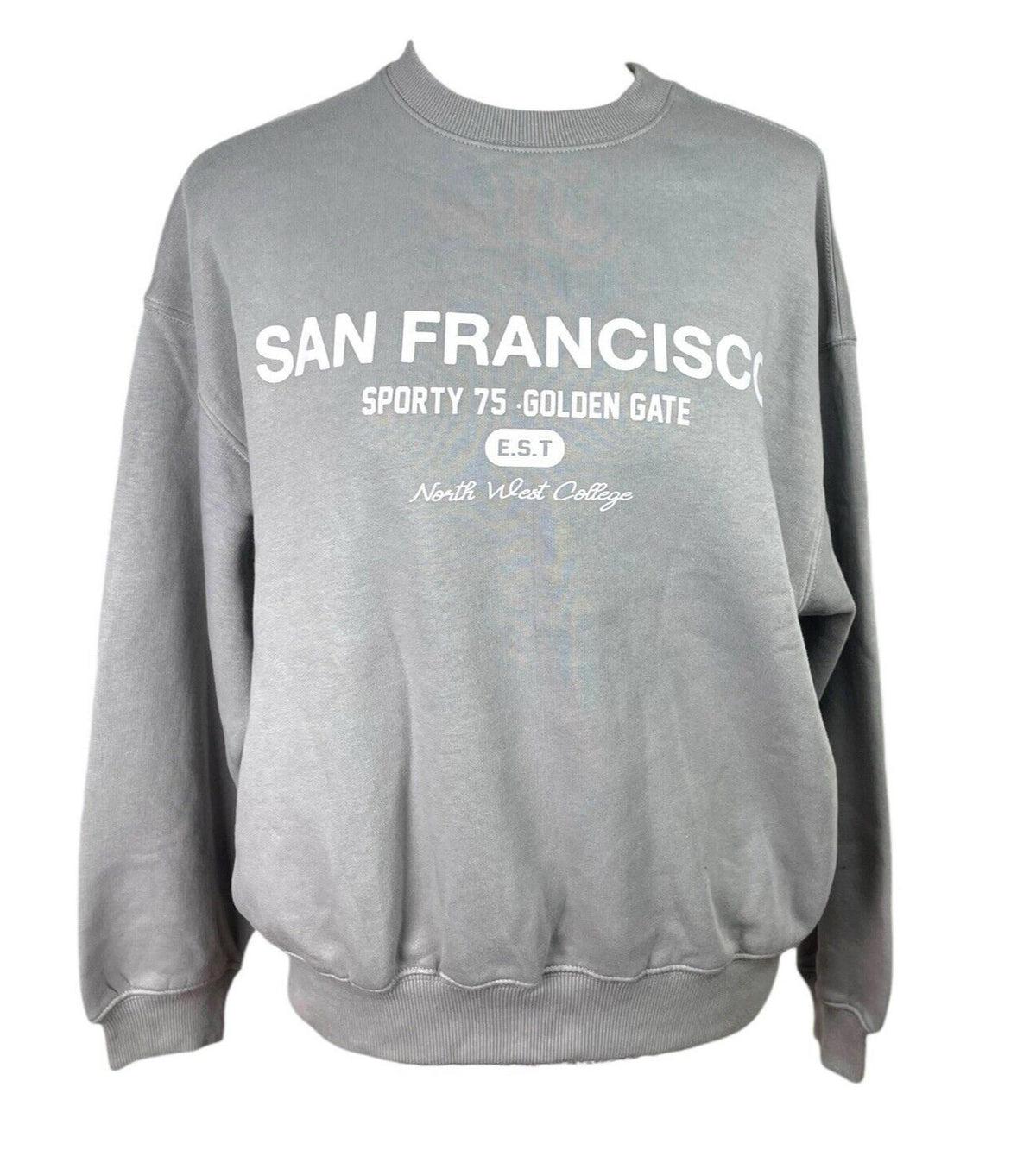 Bershka San Francisco Sweatshirt Women’s UK Size XS Oversized Jersey Lined Grey