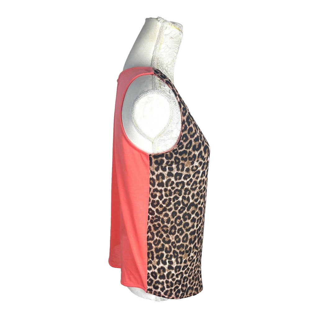 Damned Delux Beige Leopard Print Tank Top Women's UK Size Medium M Contrasting Back Panel