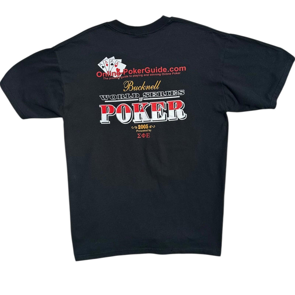 JERZEES Black Bucknell Poker T-Shirt Men's UK Size L Black Graphic Print 2005 Short Sleeve