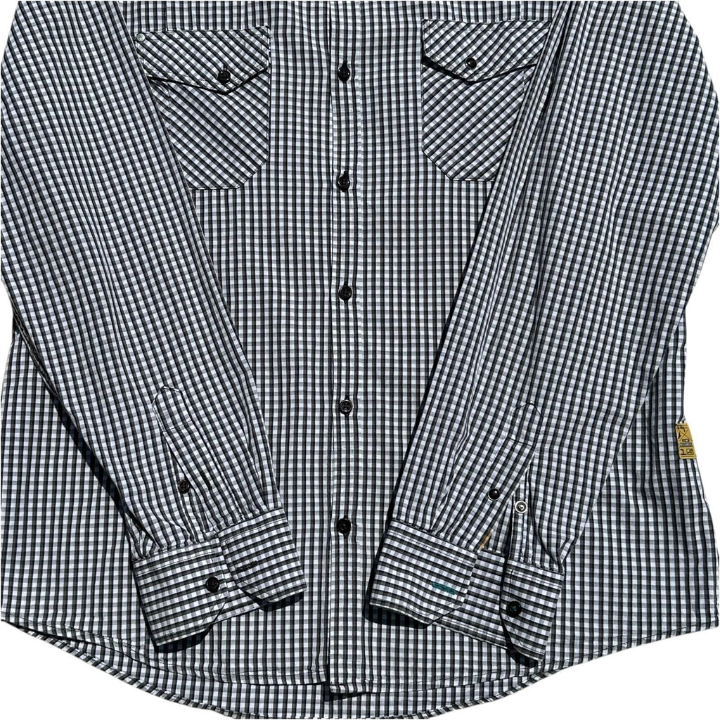 River Island Shirt Men's UK Size L Black & White Check Long Sleeve 100% Cotton