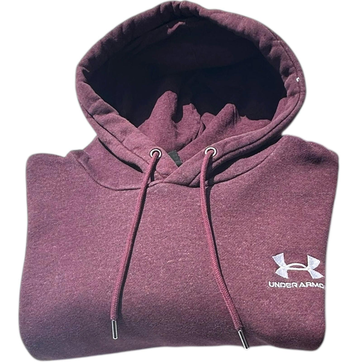 Under Armour Hoodie Men's UK Size S Burgundy Red Long Sleeve Pocket 100% Cotton