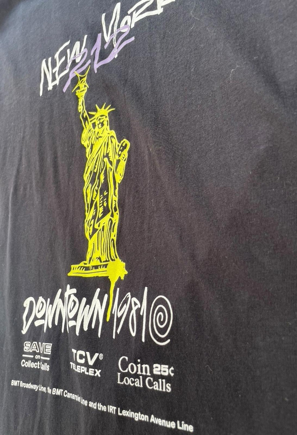 New York 212 Downtown 1981 T-Shirt Men's UK 2XL Black Crew Neck Graphic Print