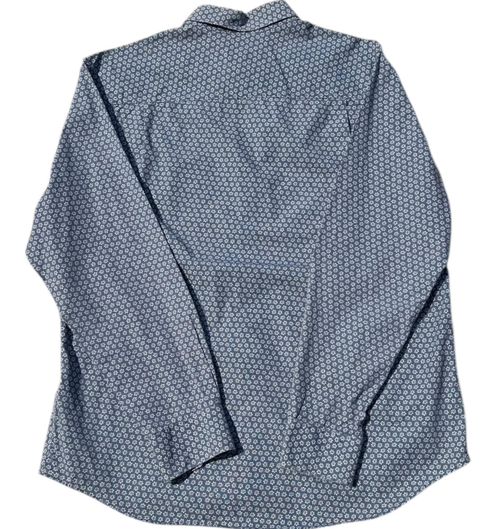 M&S Shirt Long Sleeve Floral Blue 100% Cotton Men's UK Size Large L