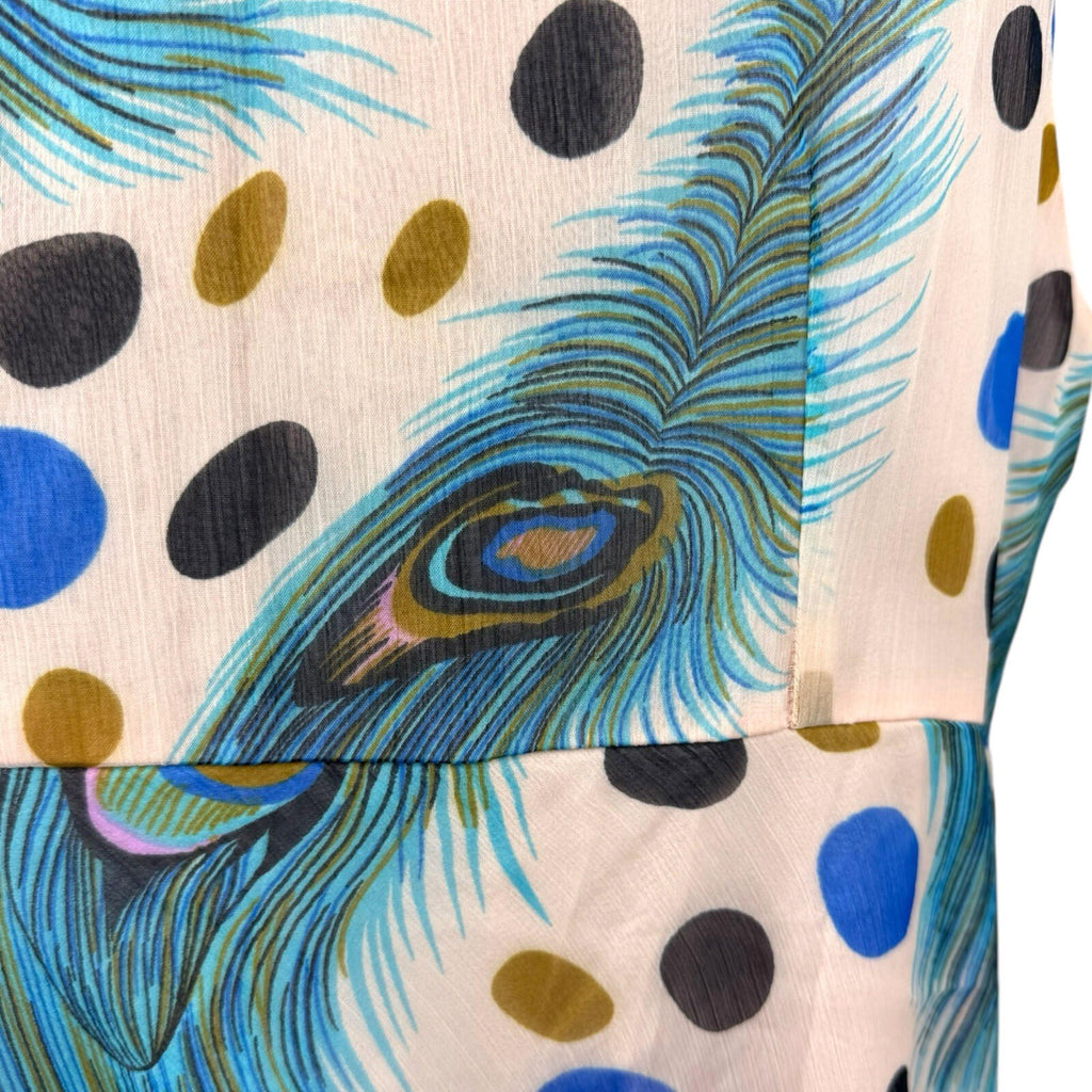 Marksharn White Marksharn Chiffon Party Dress Women's UK Size 3XL Peacock Design Multicolour