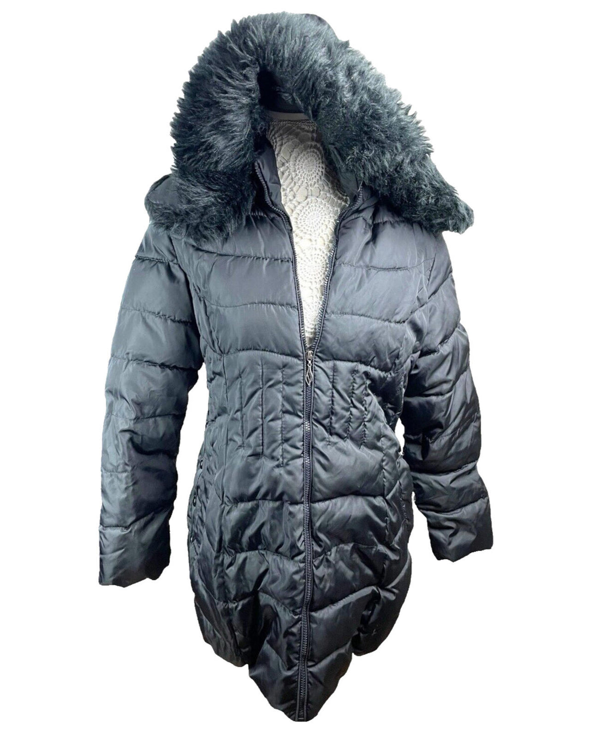 Xue Shiya Black Padded Jacket Hooded Faux Fur Trim Size 4XL Women’s UK Size 18