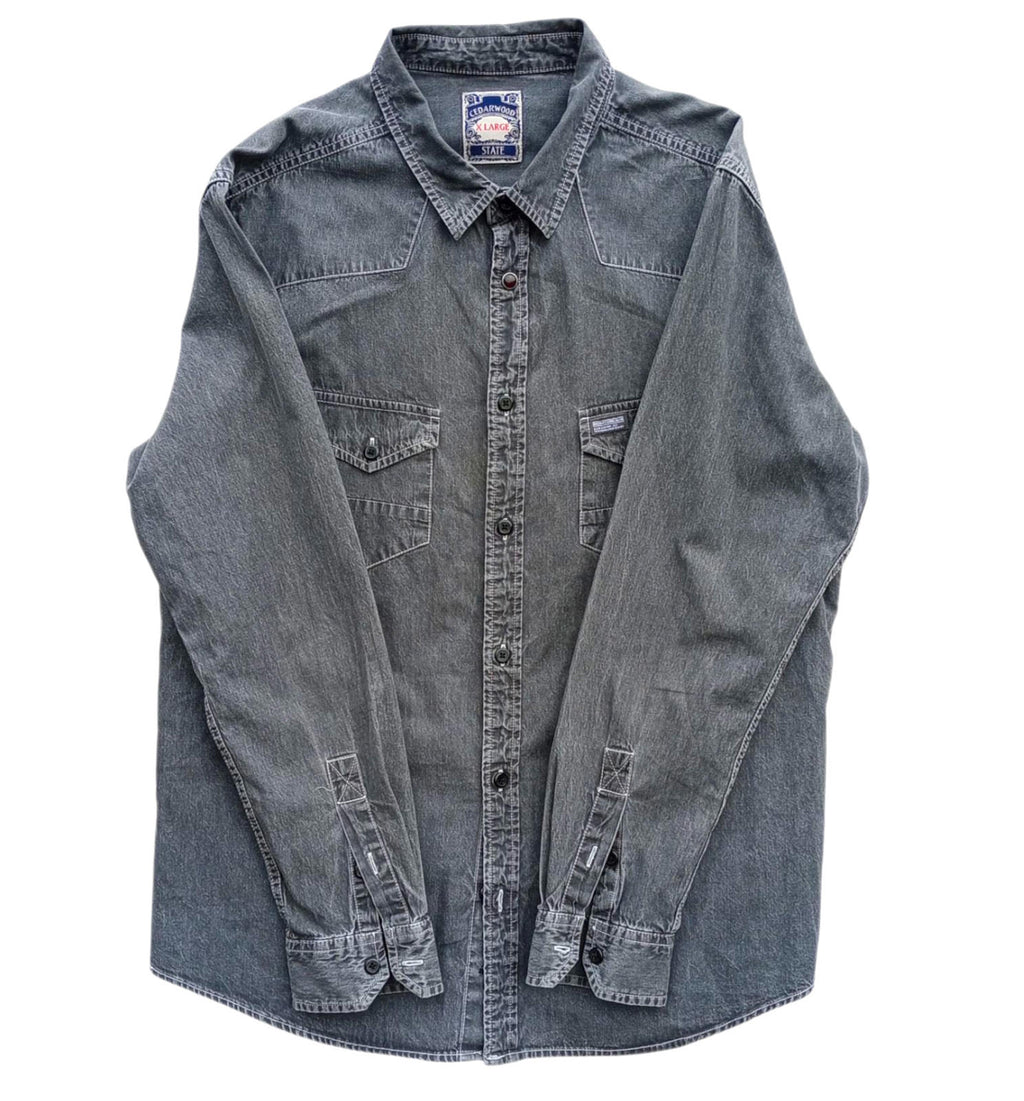 Cedar Wood State Denim Shirt Grey Long Sleeve 100% Cotton UK Men's Size XL