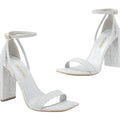 Dream Pairs Silver Sparkle Block Heel Shoes square Toe Women's UK Size 8