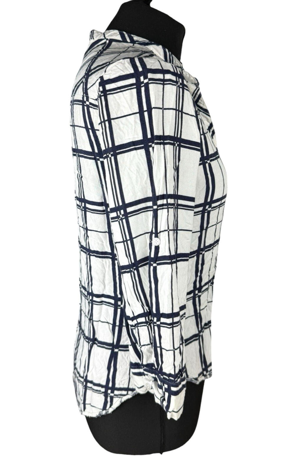 Atmosphere Plaid Shirt Blouse Women’s UK Size 10 Roll Tab Sleeve Check Pocket