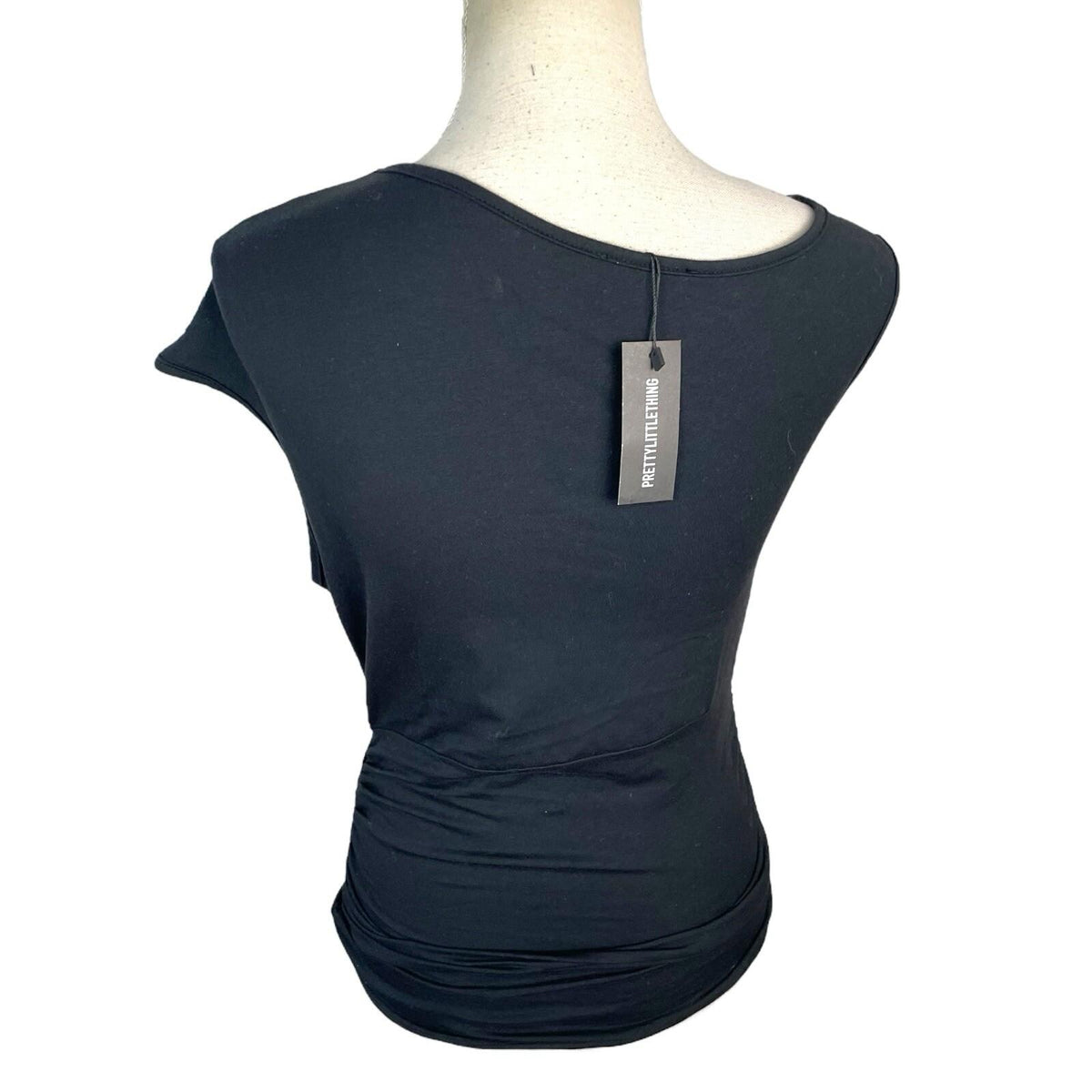 Pretty Little Thing Black Asymmetric Strap T-shirt Top Women's UK Size 8