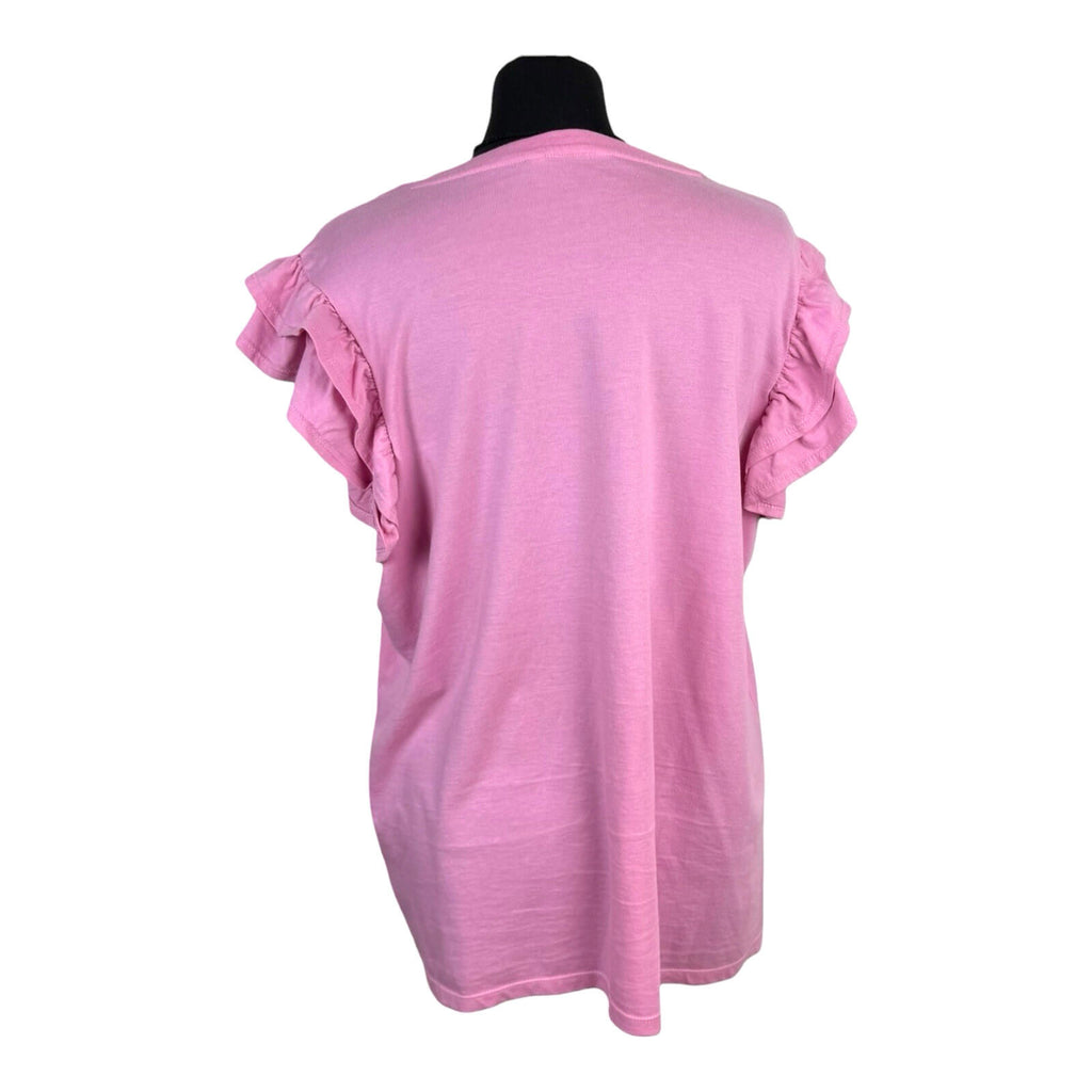 George Cotton T-Shirt Pink Women’s UK Size 20 Round Neck Frill Sleeve Detail