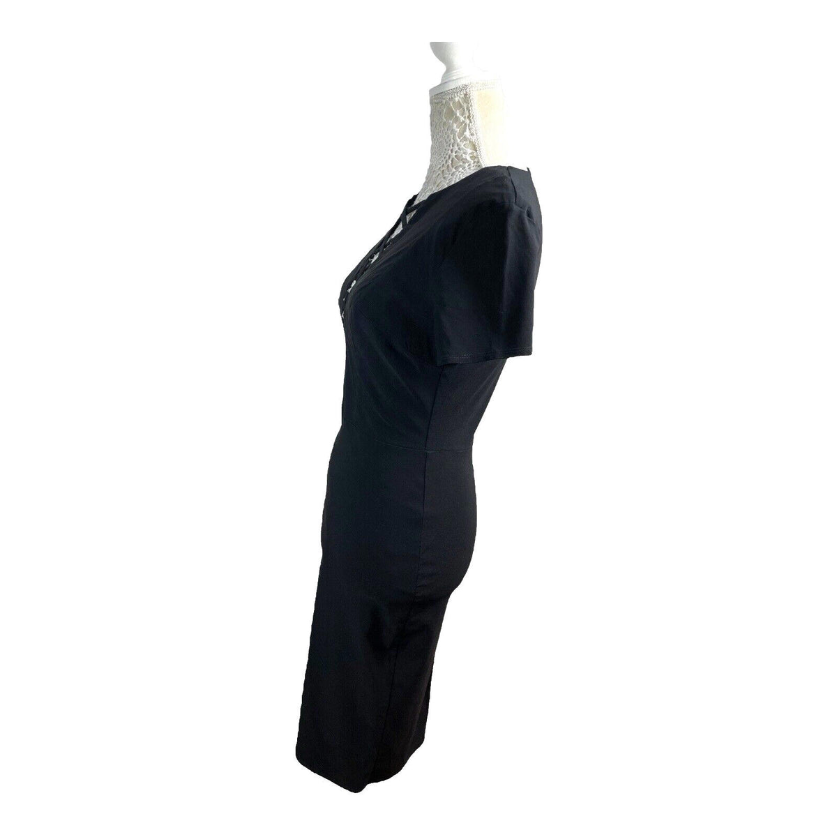 Amy Childs Black Midi Dress Fitted Stretch Women's UK Size 12