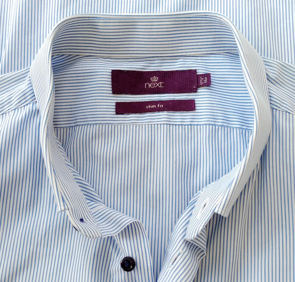 Next Shirt Men's UK Size 2XL Long Sleeve Blue Stripe 100% Cotton Easy Care