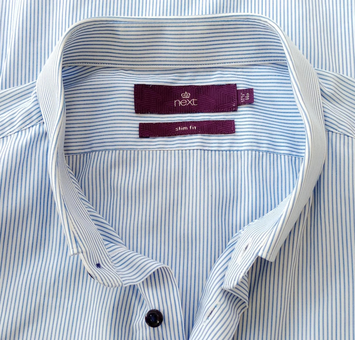 Next Shirt Men's UK Size 2XL Long Sleeve Blue Stripe 100% Cotton Easy Care