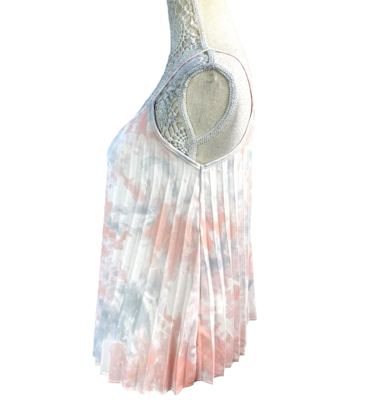 New Look White New Look Pleated Tie-Dye Camisole Top Women's UK Size 12 White Pastel Chiffon