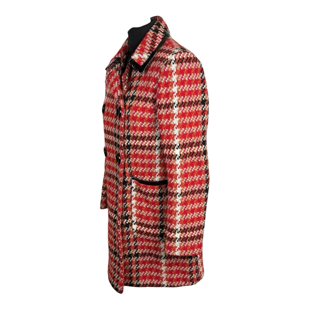 Topshop Red Check Overcoat Women's UK Size 8 Collared Pockets Lined Button Up