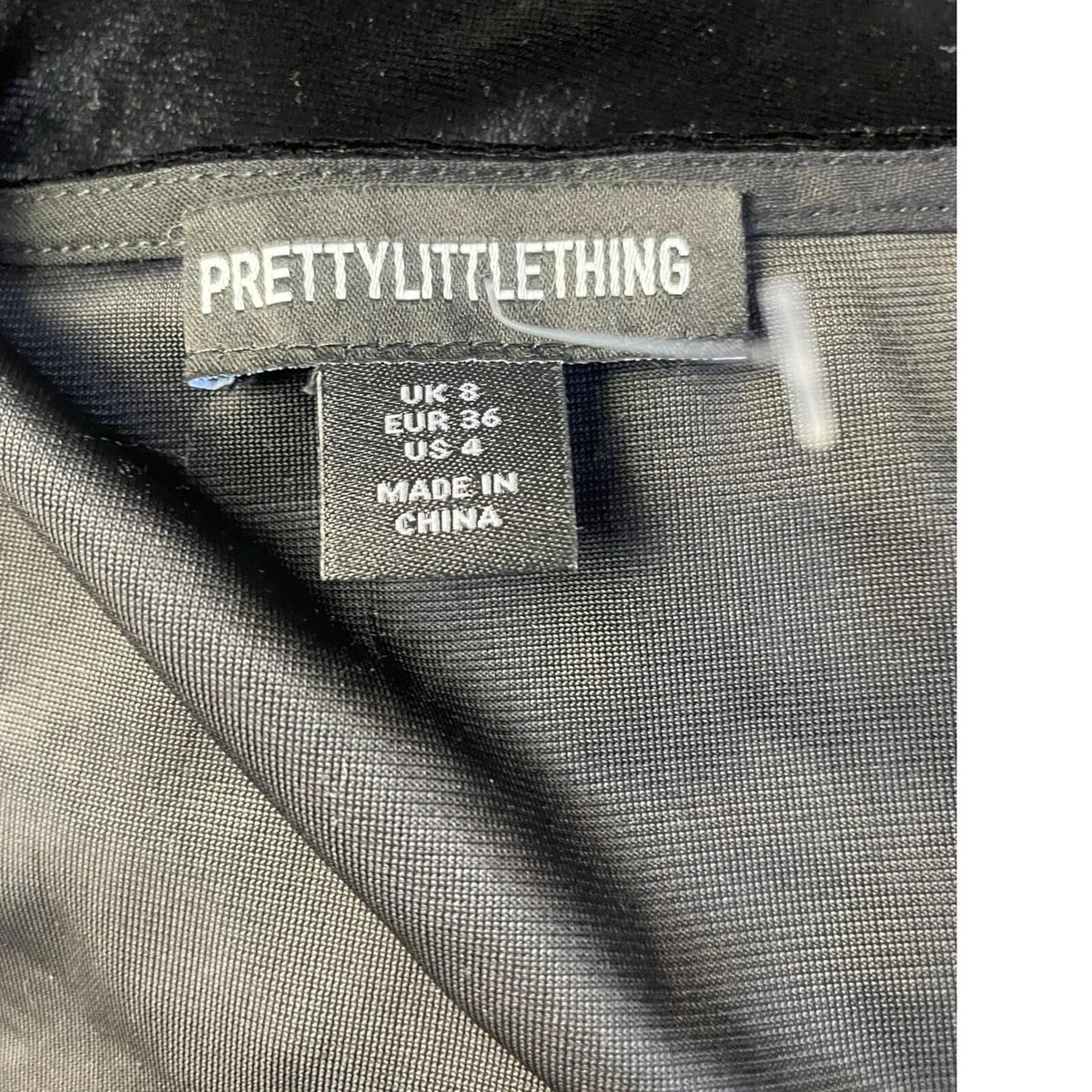 Pretty Little Thing Black Velour Crop Top Long Sleeves Women's UK Size 8