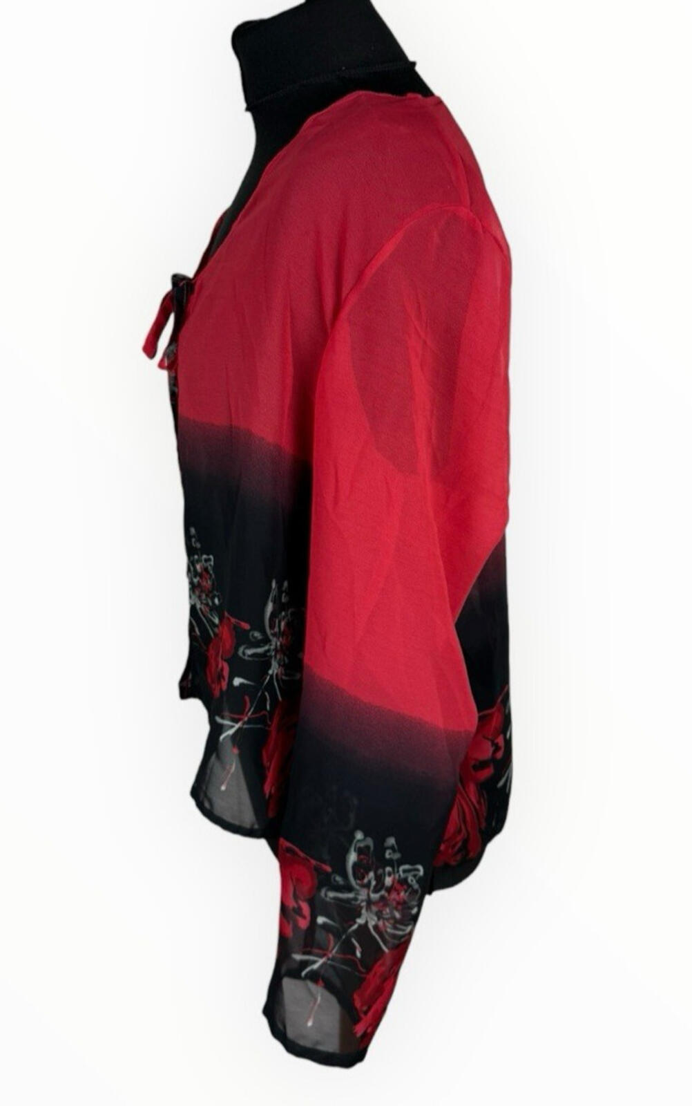 Floral Dress Set Women's UK Size XL (16) Chiffon Midi Cardigan & Scarf Black Red