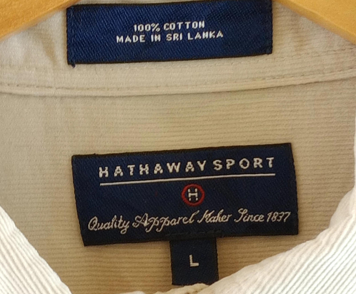 Hathaway Sport Corduroy Shirt Men's UK Size XL Beige Long Sleeve 100% Cotton
